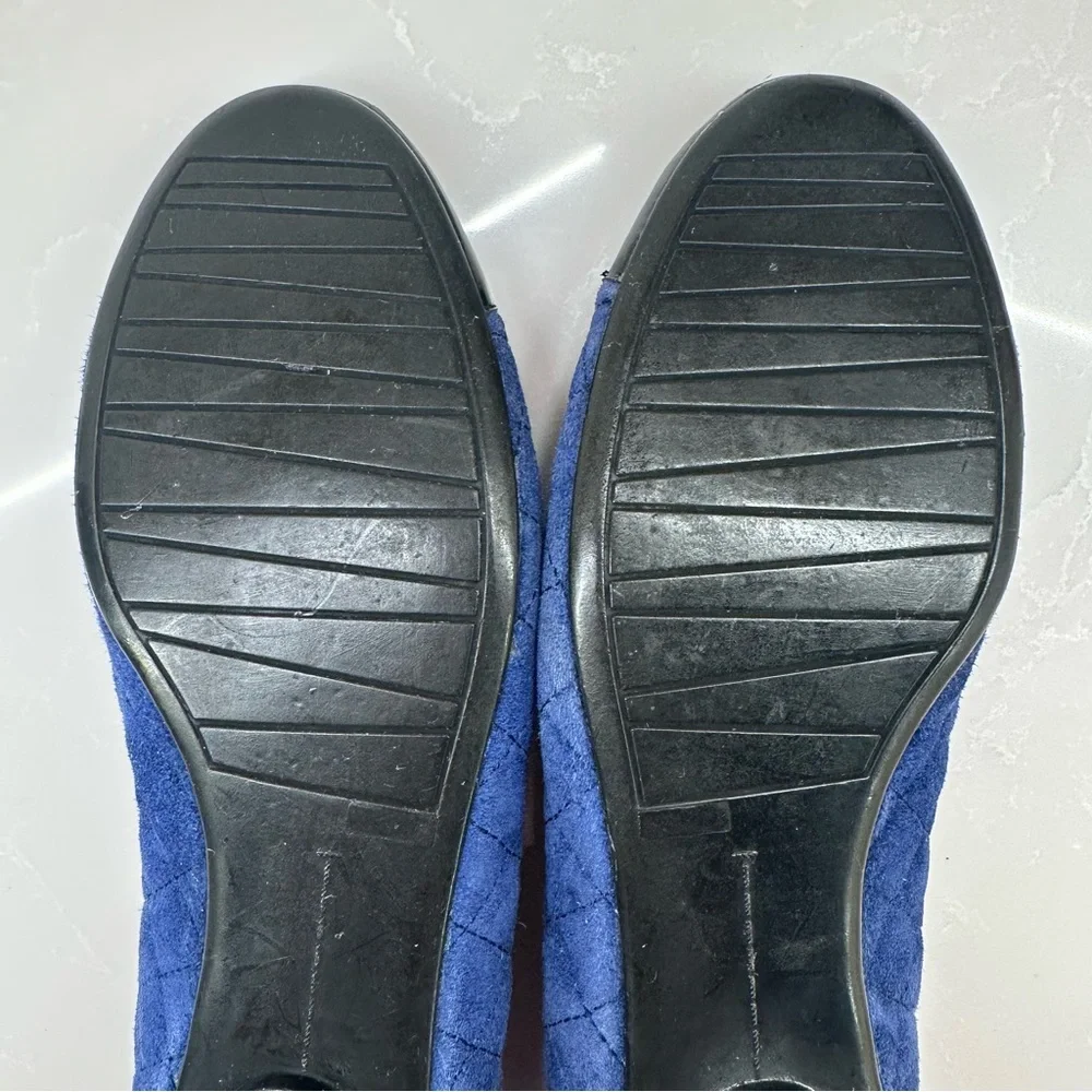 Neiman Marcus Quilted Suede Ballet Flats Navy Blue Black Patent Cap Toe Size 8